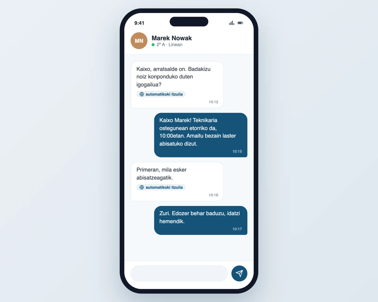Erkidegoko txata automatikoki bizilagun bakoitzaren hizkuntzara itzulita Vecinly-ren app-ean
